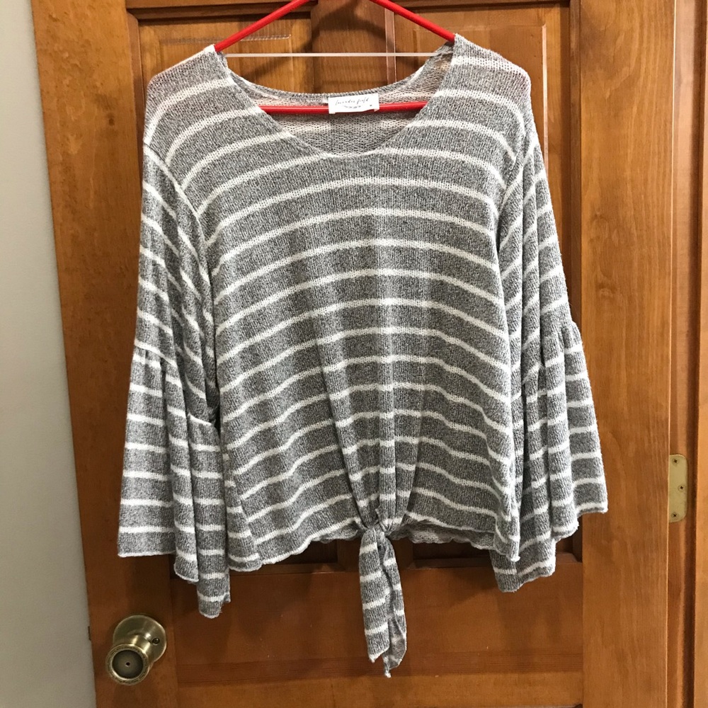 Anthropologie Striped Bell Sleeve Front Tie Top